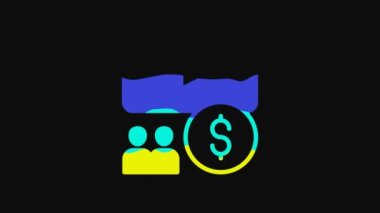 Yellow Cinema auditorium with screen icon isolated on black background. 4K Video motion graphic animation.