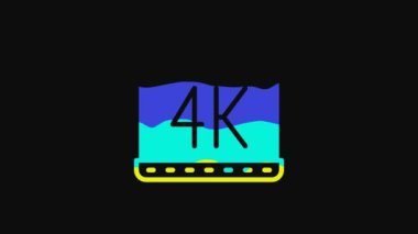 Sarı 4k film, bant, çerçeve simgesi siyah arkaplanda izole. 4K Video hareketli grafik canlandırması.