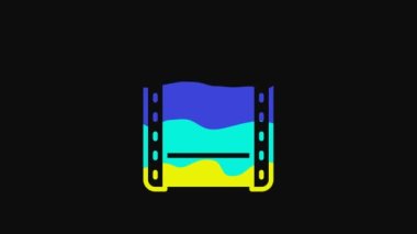 Yellow Play video icon isolated on black background. Film strip sign. 4K Video motion graphic animation.