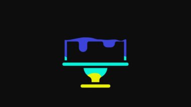 Yellow Cake icon isolated on black background. Happy Birthday. 4K Video motion graphic animation.