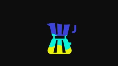 Sarı kahve makinesi moca pot ikonu siyah arka planda izole edilmiş. 4K Video hareketli grafik canlandırması.