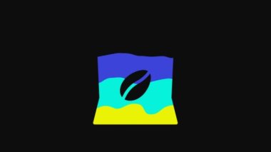 Siyah arkaplanda sarı kahve torbası simgesi var. 4K Video hareketli grafik canlandırması.