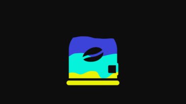 Yellow Bag of coffee beans icon isolated on black background. 4K Video motion graphic animation.