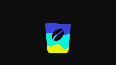 Yellow Coffee cup to go icon isolated on black background. 4K Video motion graphic animation.