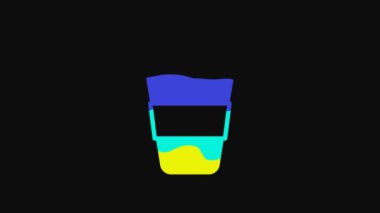 Yellow Coffee cup to go icon isolated on black background. 4K Video motion graphic animation.