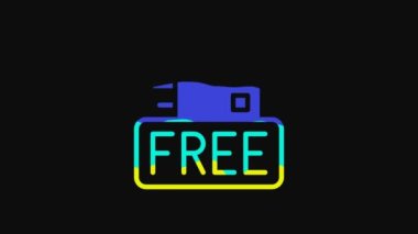 Yellow Cardboard box with free symbol icon isolated on black background. Box, package, parcel sign. Delivery, transportation and shipping. 4K Video motion graphic animation.