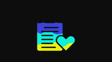 Yellow Medical clipboard with clinical record icon isolated on black background. Prescription, medical check marks report. 4K Video motion graphic animation.