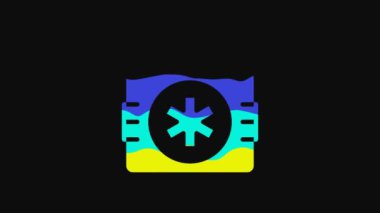 Yellow First aid kit icon isolated on black background. Medical box with cross. Medical equipment for emergency. Healthcare concept. 4K Video motion graphic animation.