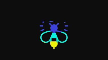 Yellow Queen bee icon isolated on black background. Sweet natural food. Honeybee or apis with wings symbol. Flying insect. 4K Video motion graphic animation.