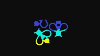Yellow Bees icon isolated on black background. Sweet natural food. Honeybee or apis with wings symbol. Flying insect. 4K Video motion graphic animation.