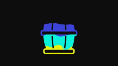 Yellow Wooden barrel with honey icon isolated on black background. 4K Video motion graphic animation.