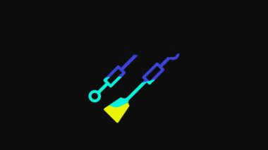 Yellow Oars or paddles boat icon isolated on black background. 4K Video motion graphic animation.