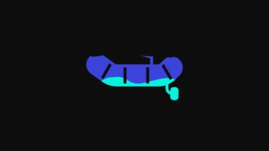 Yellow Inflatable boat with outboard motor icon isolated on black background. 4K Video motion graphic animation.