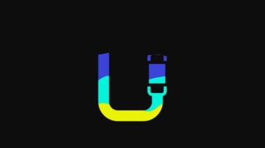 Yellow Carabiner icon isolated on black background. Extreme sport. Sport equipment. 4K Video motion graphic animation.