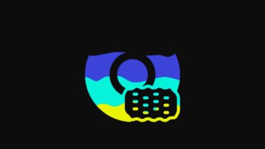Yellow Washing dishes icon isolated on black background. Cleaning dishes icon. Dishwasher sign. Clean tableware sign. 4K Video motion graphic animation.