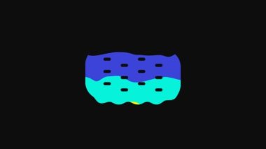 Yellow Sponge icon isolated on black background. Wisp of bast for washing dishes. Cleaning service logo. 4K Video motion graphic animation.