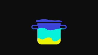 Yellow Cooking pot icon isolated on black background. Boil or stew food symbol. 4K Video motion graphic animation.