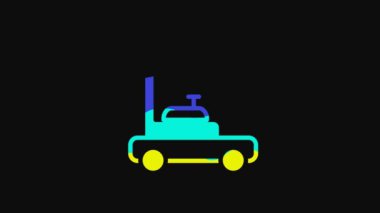 Yellow Lawn mower icon isolated on black background. Lawn mower cutting grass. 4K Video motion graphic animation.
