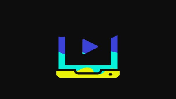 Yellow Online Play Video Icon Isolated Black Background Laptop Film — Stok video