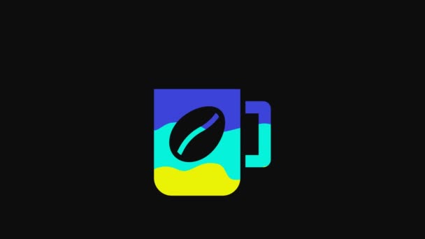 Yellow Coffee Cup Icon Isolated Black Background Tea Cup Hot — Vídeo de Stock