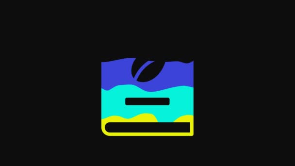 Yellow Coffee Book Icon Isolated Black Background Video Motion Graphic — Stockvideo