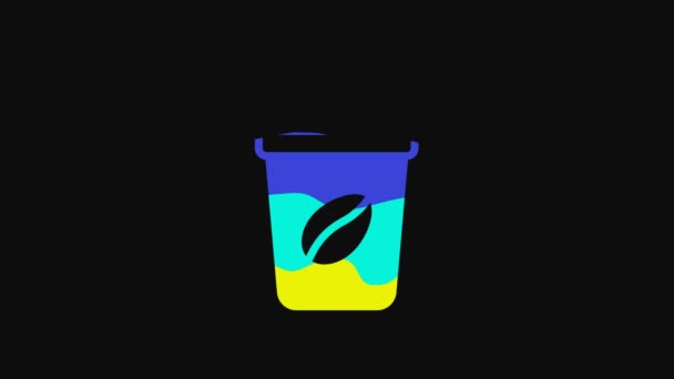 Yellow Iced Coffee Icon Isolated Black Background Video Motion Graphic — ストック動画