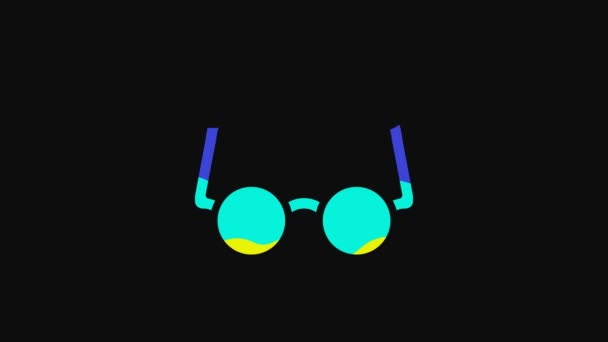 Ikona Żółtych Okularów Odizolowana Czarnym Tle Symbol Szkieł Okularów Animacja — Wideo stockowe