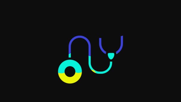Yellow Stethoscope Medical Instrument Icon Isolated Black Background Video Motion — Stock video