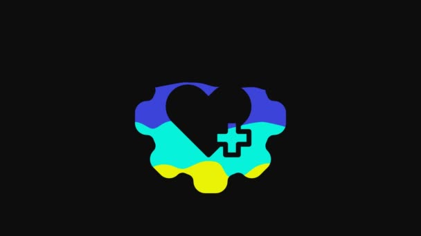 Yellow Heart Cross Icon Isolated Black Background First Aid Healthcare — Vídeo de stock