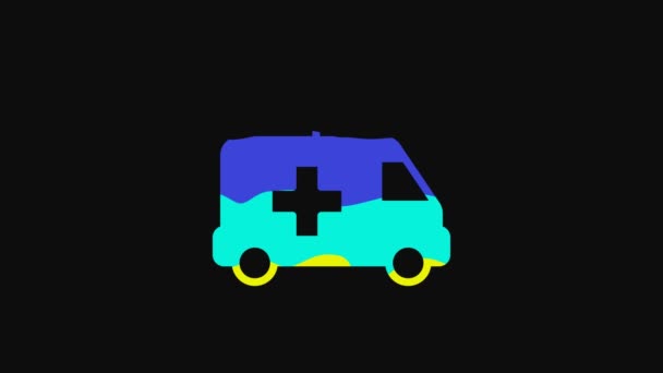 Amarelo Ambulância Ícone Carro Emergência Isolado Fundo Preto Evacuação Médica — Vídeo de Stock