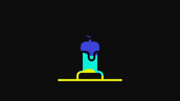 Yellow Burning Candle Candlestick Icon Isolated Black Background Cylindrical Candle — Wideo stockowe