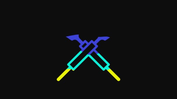 Yellow Crossed Oars Paddles Boat Icon Isolated Black Background Video — Vídeo de stock