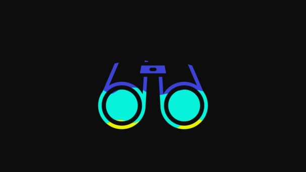 Yellow Binoculars Icon Isolated Black Background Find Software Sign Spy — Stockvideo