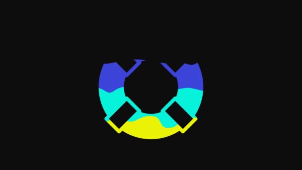 Yellow Lifebuoy Icon Isolated Black Background Lifebelt Symbol Video Motion — 비디오