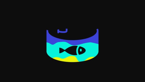 Žluté Konzervované Ryby Ikona Izolované Černém Pozadí Grafická Animace Pohybu — Stock video