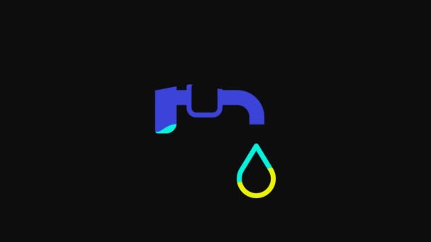 Yellow Water Tap Icon Isolated Black Background Video Motion Graphic — Vídeos de Stock