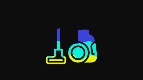 Yellow Vacuum Cleaner Icon Isolated Black Background Video Motion Graphic — Stockvideo
