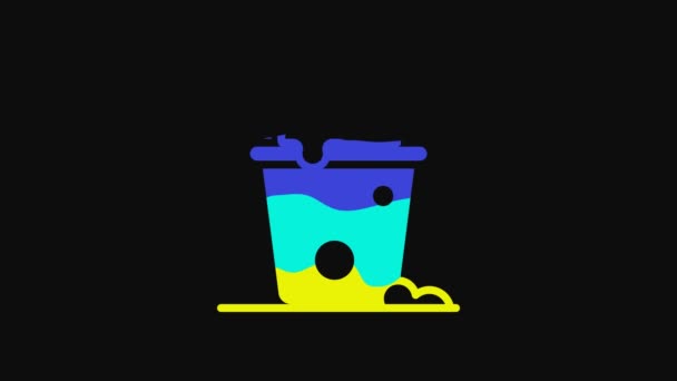 Yellow Bucket Foam Bubbles Icon Isolated Black Background Cleaning Service — Stok video