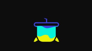 Yellow Plant in pot icon isolated on black background. Plant growing in a pot. Potted plant sign. 4K Video motion graphic animation.