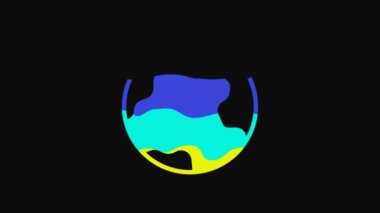 Yellow Earth globe icon isolated on black background. World or Earth sign. Global internet symbol. Geometric shapes. 4K Video motion graphic animation.