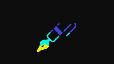 Yellow Fountain pen nib icon isolated on black background. Pen tool sign. 4K Video motion graphic animation.