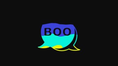 Yellow Boo speech bubble icon isolated on black background. Happy Halloween party. 4K Video motion graphic animation.