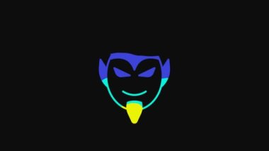 Yellow Devil head icon isolated on black background. Happy Halloween party. 4K Video motion graphic animation.