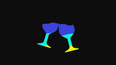 Yellow Wine glass icon isolated on black background. Wineglass sign. 4K Video motion graphic animation.