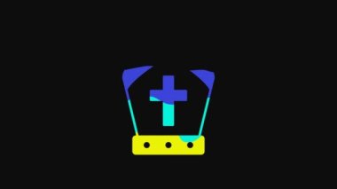 Yellow Pope hat icon isolated on black background. Christian hat sign. 4K Video motion graphic animation.
