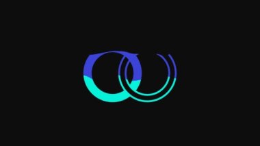 Yellow Wedding rings icon isolated on black background. Bride and groom jewelry sign. Marriage symbol. Diamond ring. 4K Video motion graphic animation.