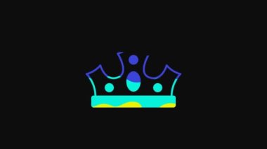 Yellow King crown icon isolated on black background. 4K Video motion graphic animation.