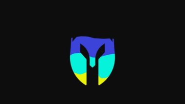 Yellow Medieval iron helmet for head protection icon isolated on black background. Knight helmet. 4K Video motion graphic animation.