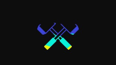 Yellow Medieval crossed battle hammers icon isolated on black background. 4K Video motion graphic animation.