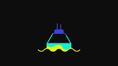 Yellow Floating buoy on the sea icon isolated on black background. 4K Video motion graphic animation.